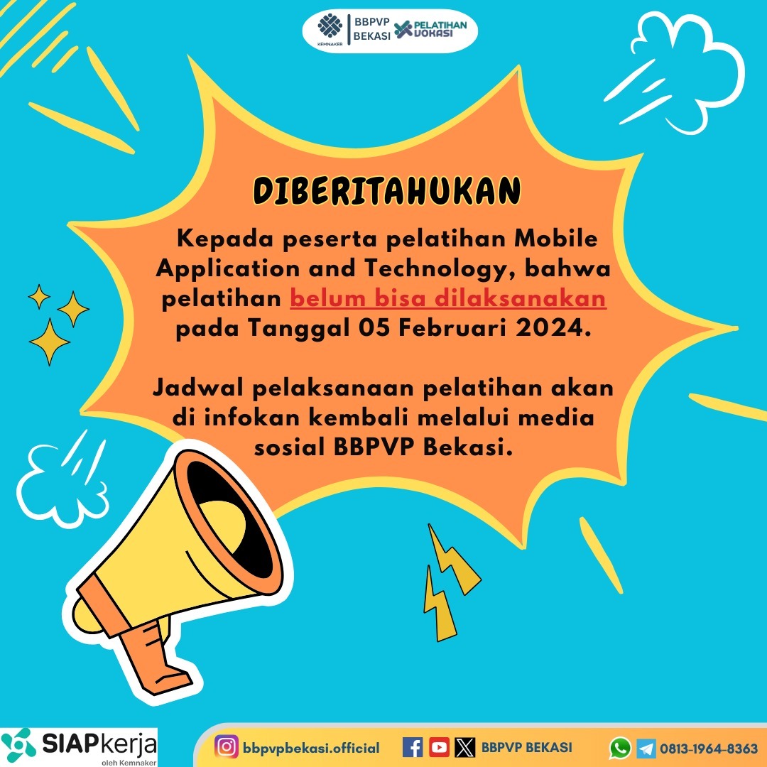 Pelatihan Mobile Application and Technology Belum Dilaksanakan Pada Tanggal 05 Februari 2024.
