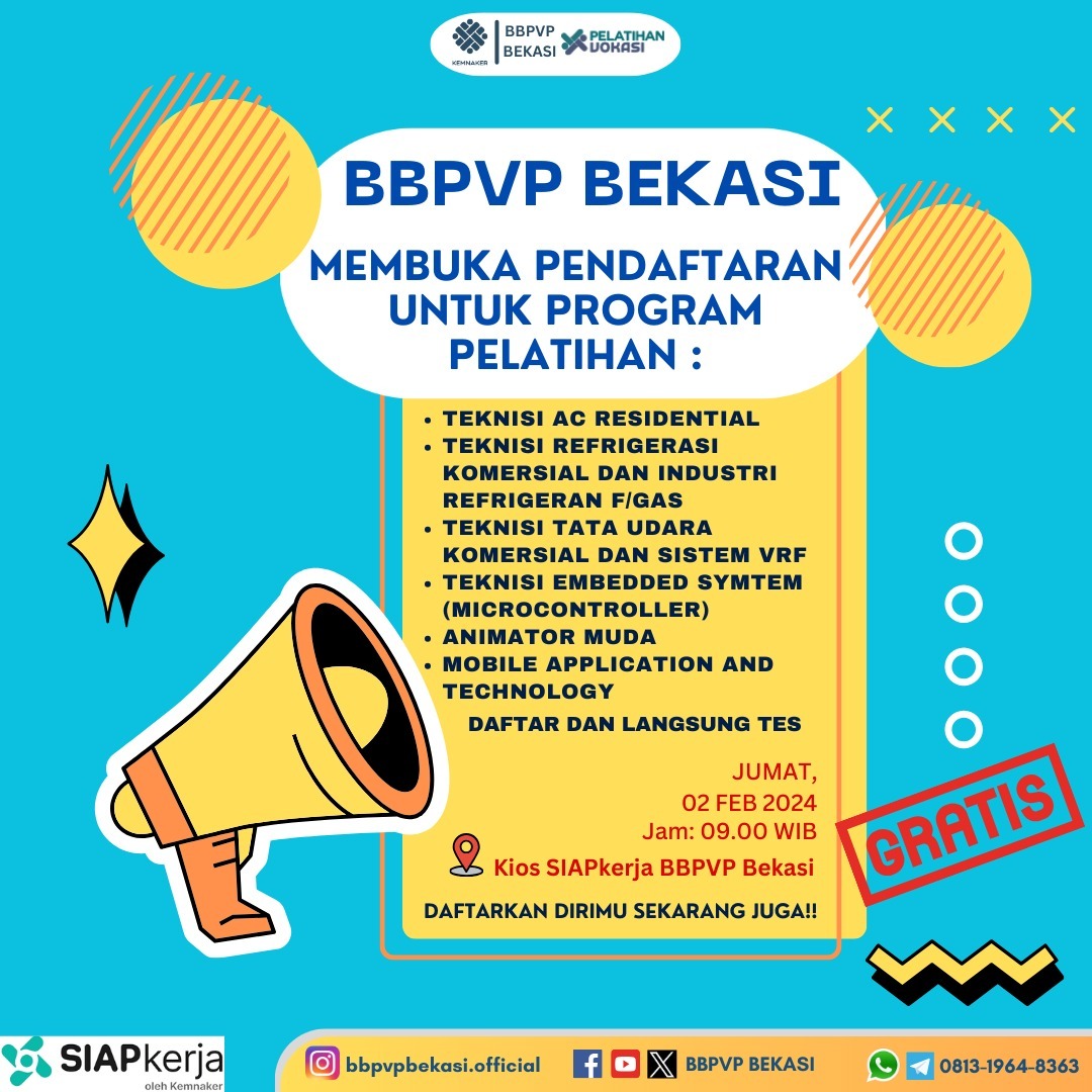 BBPVP Bekasi Kembali Membuka Pendaftaran Pelatihan.